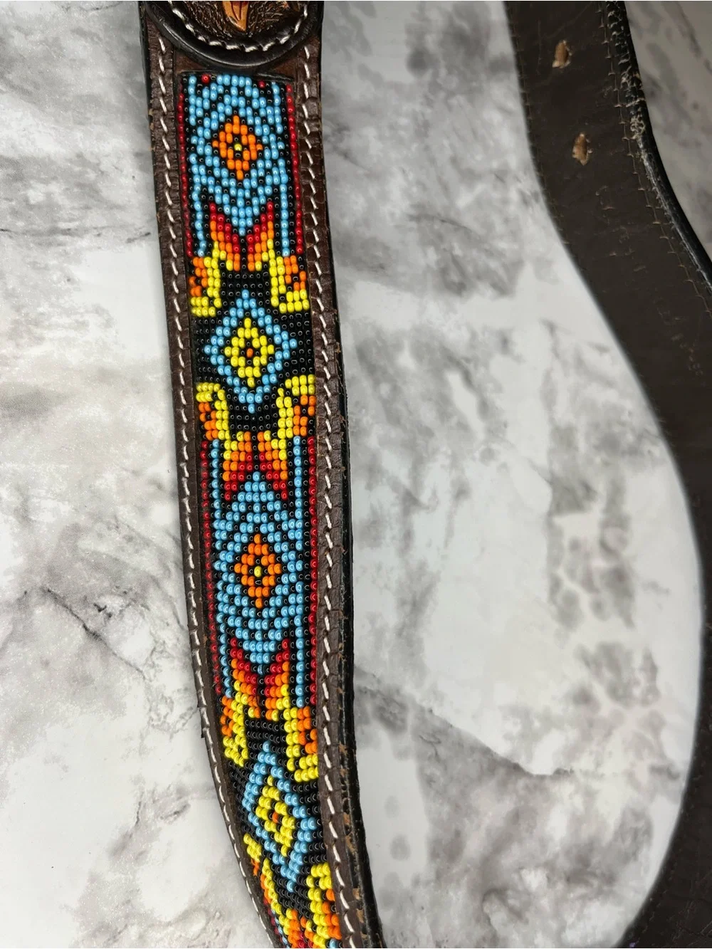 Hand Crafted Multicolor Beaded Leather Belt